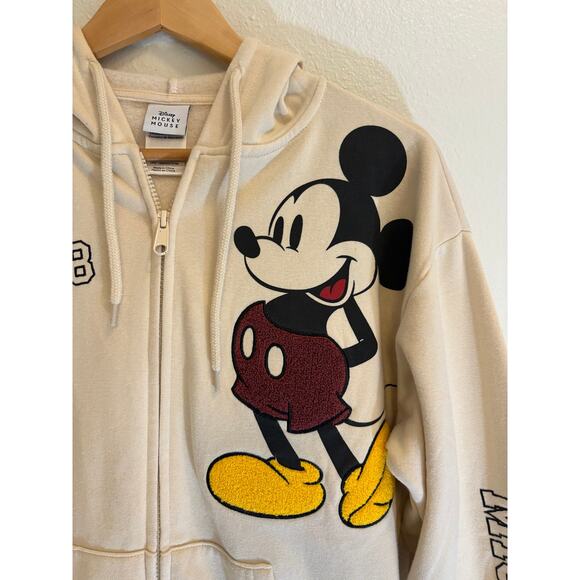 DISNEY Hoodie Ivory Mickey Minnie Fleece Chenille Patch Disneyland Retro | XS - Picture 10 of 12
